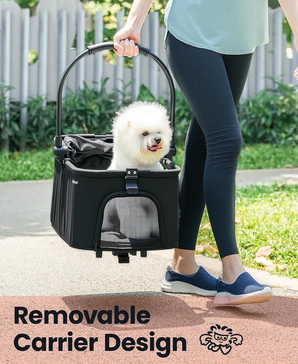 Pet Stroller 4 Wheel Dog Cat Foldable Removable Carrier 33lb Black