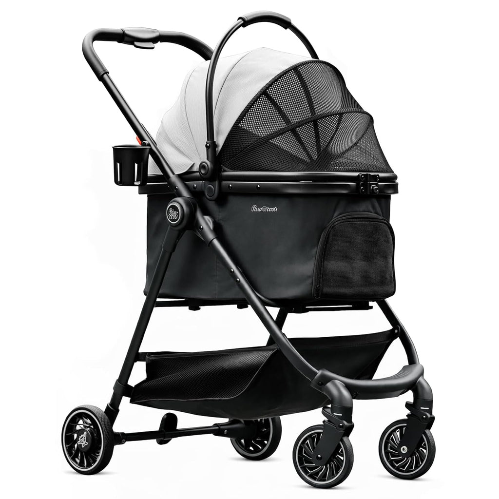 Pet Stroller 4 Wheel Dog Cat Foldable Removable Carrier 33lb Black