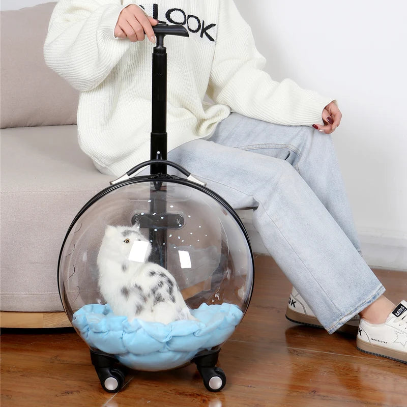 Rolling Pet Travel Trolley with Wheel, Transparent Capsule, Pink, Green, Puppies, Dogs, Cat Carriers Bag, 5-20Kg