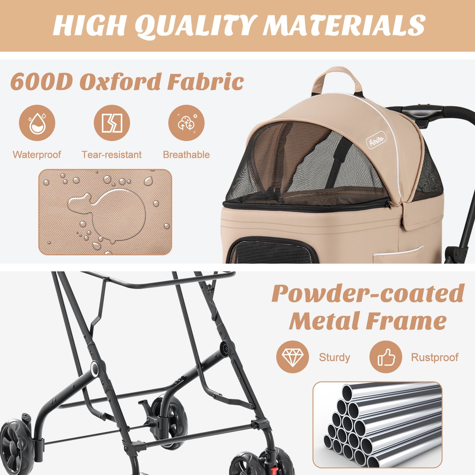 Double Pet Stroller Foldable 3-in-1 Dog Stroller with 2 Detachable Carriers