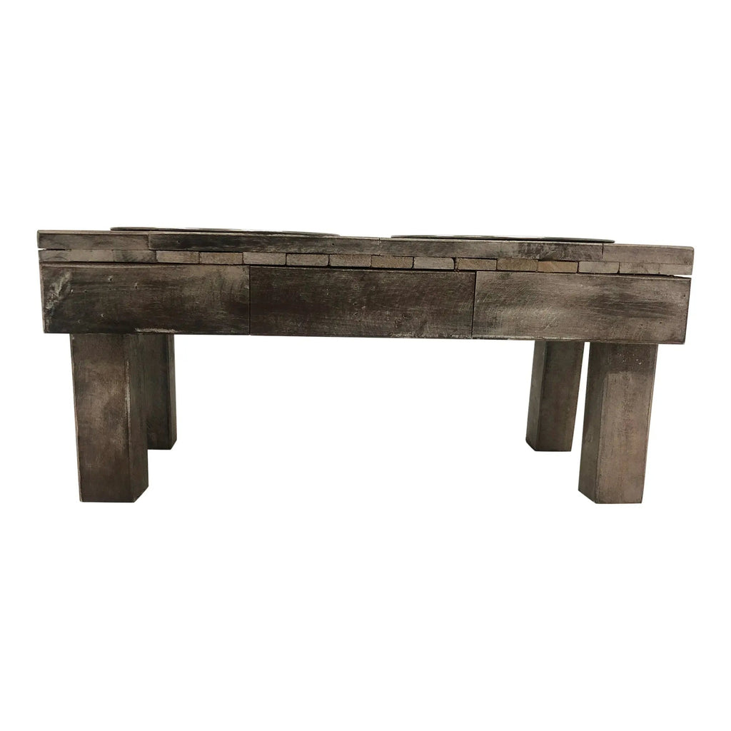 Huntley Pet Berjen Table Elevated Double Bowl Pet Feeder, Brown Wash