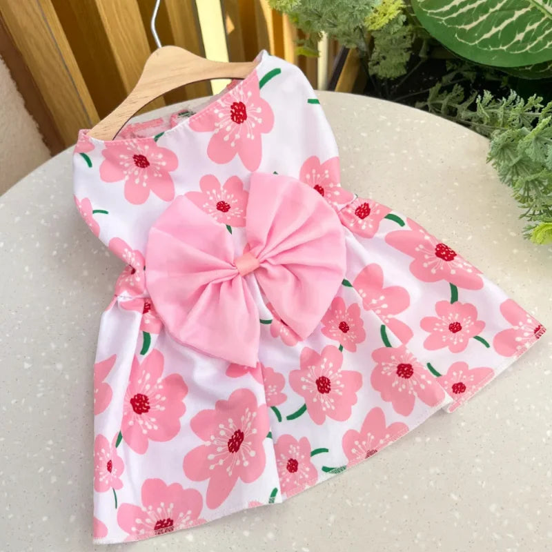 Dog Princess Dress Summer Kitten Pet Skirt Cute Printed Bow Lace Dog Dresses for Small Medium Puppies Poodle Chihuahua Apparel
