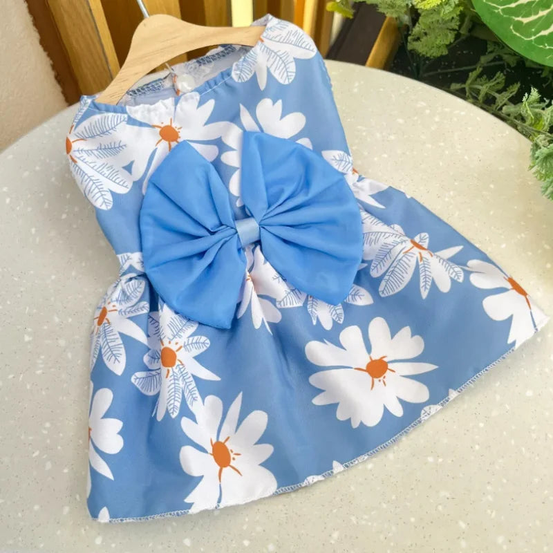 Dog Princess Dress Summer Kitten Pet Skirt Cute Printed Bow Lace Dog Dresses for Small Medium Puppies Poodle Chihuahua Apparel