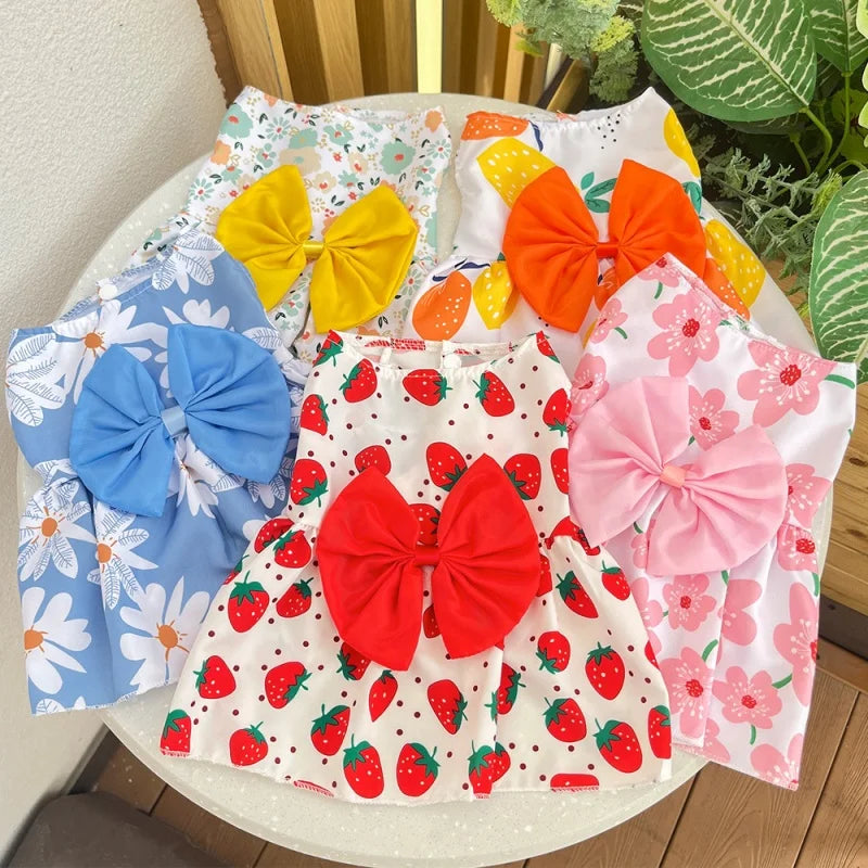 Dog Princess Dress Summer Kitten Pet Skirt Cute Printed Bow Lace Dog Dresses for Small Medium Puppies Poodle Chihuahua Apparel