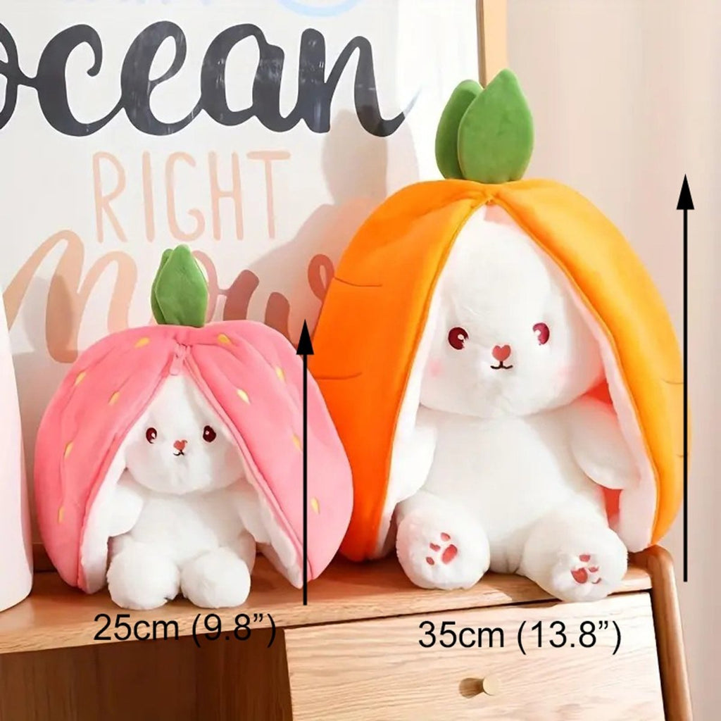 Reversible Strawberry Bunny Plush Toy Soft Polyester Stuffed Animal for Kids Hide and Seek Transforming Toy