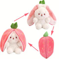 Reversible Strawberry Bunny Plush Toy Soft Polyester Stuffed Animal for Kids Hide and Seek Transforming Toy