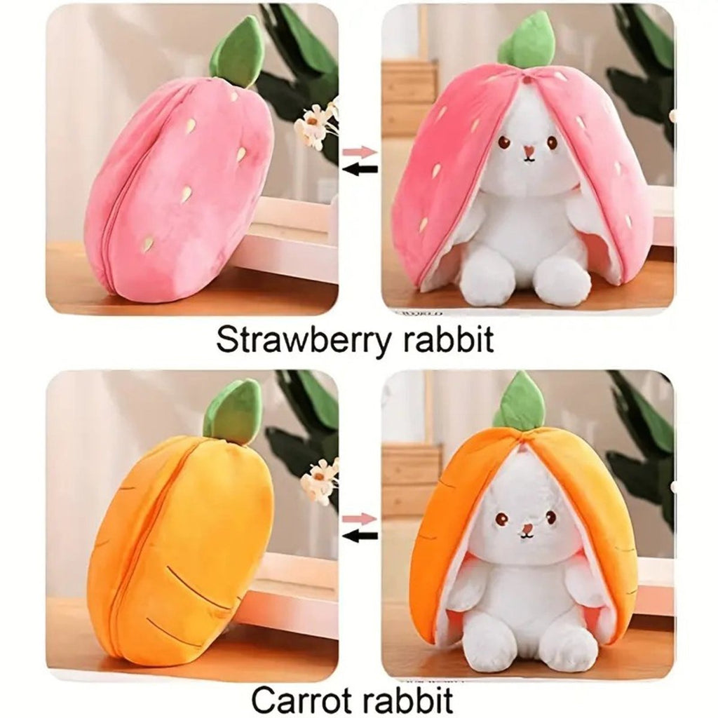 Reversible Strawberry Bunny Plush Toy Soft Polyester Stuffed Animal for Kids Hide and Seek Transforming Toy