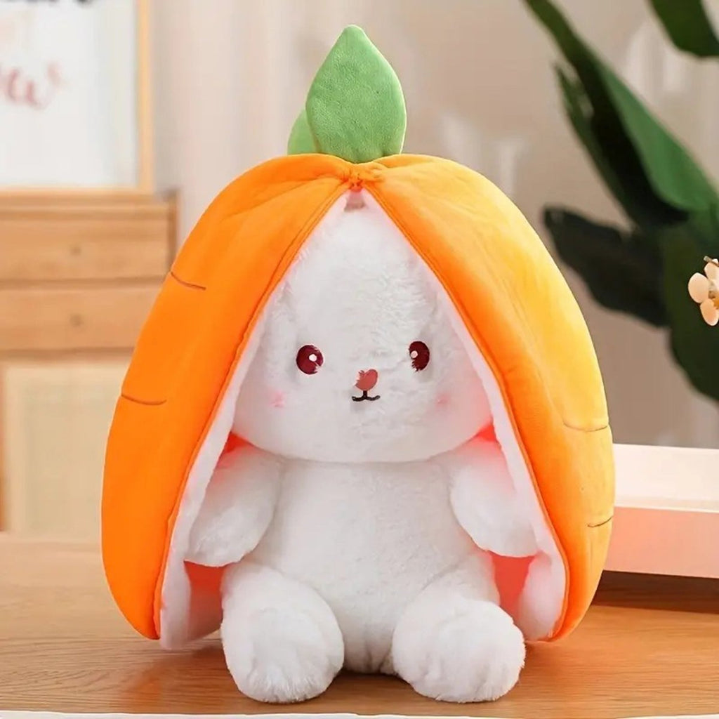 Reversible Strawberry Bunny Plush Toy Soft Polyester Stuffed Animal for Kids Hide and Seek Transforming Toy
