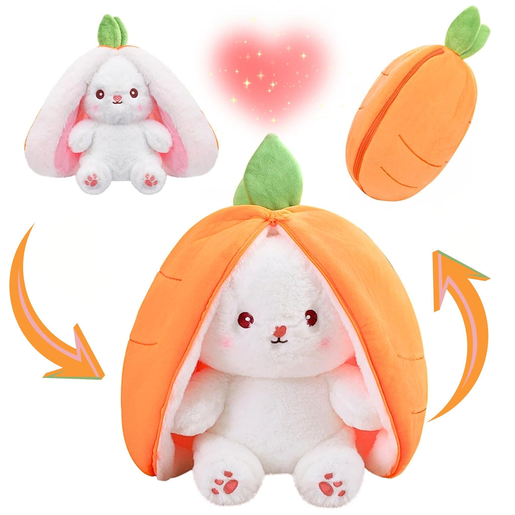 Reversible Strawberry Bunny Plush Toy Soft Polyester Stuffed Animal for Kids Hide and Seek Transforming Toy