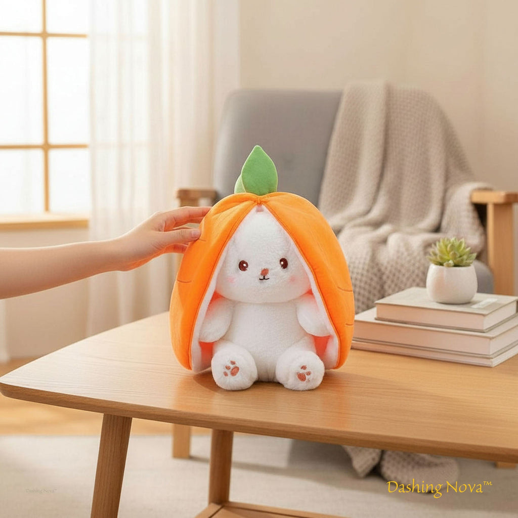 Reversible Strawberry Bunny Plush Toy Soft Polyester Stuffed Animal for Kids Hide and Seek Transforming Toy