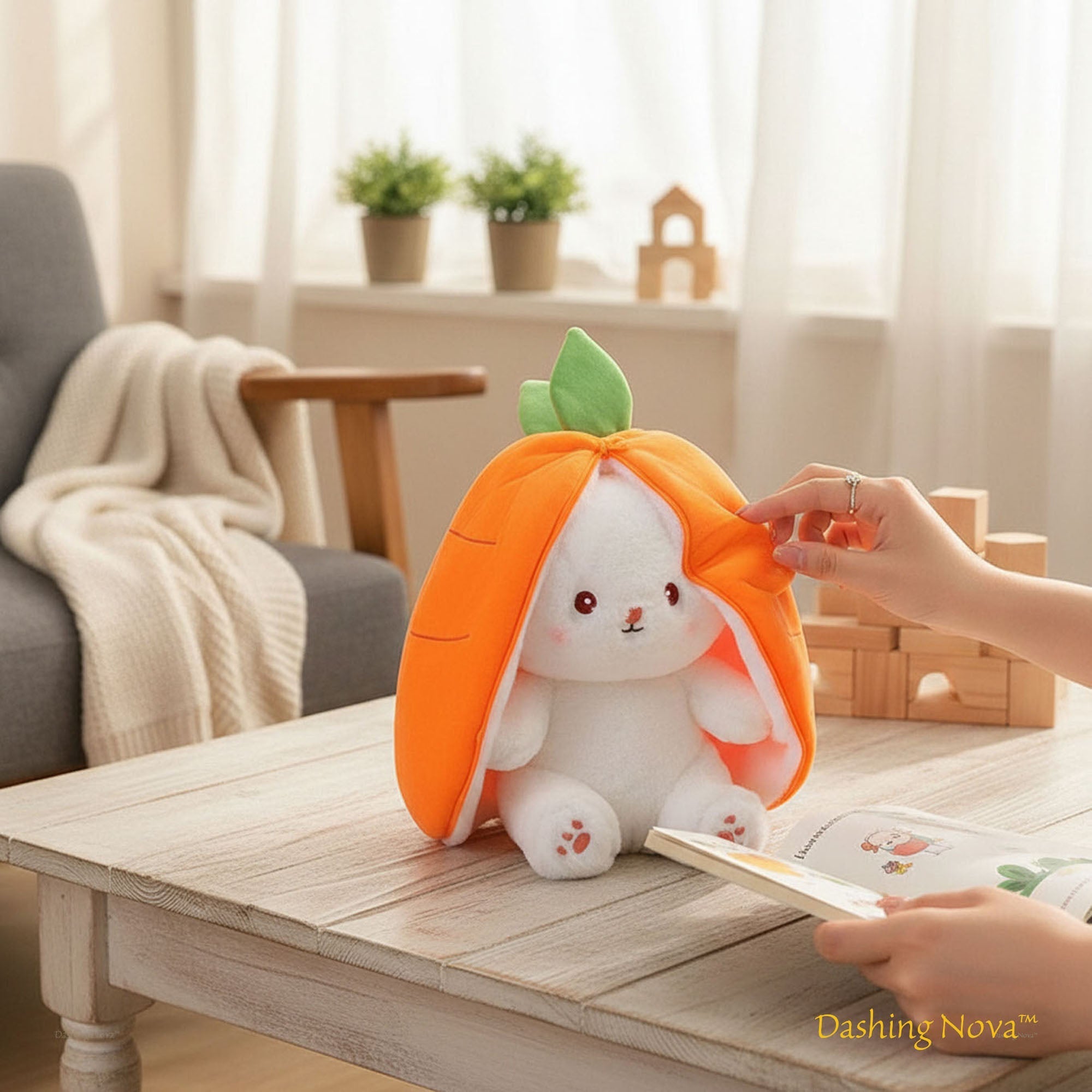 Reversible Strawberry Bunny Plush Toy Soft Polyester Stuffed Animal for Kids Hide and Seek Transforming Toy