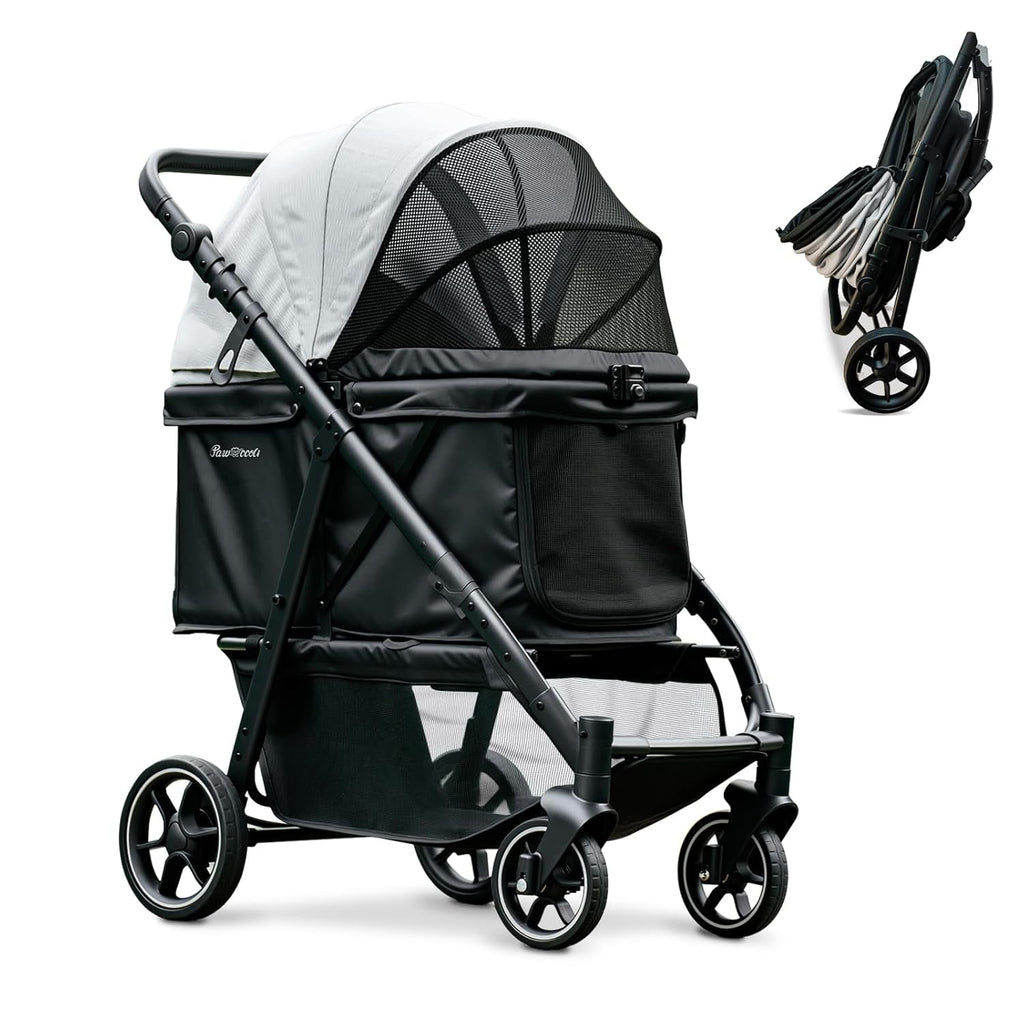 Pet Stroller 4 Wheel Dog Cat Foldable Removable Carrier 33lb Black