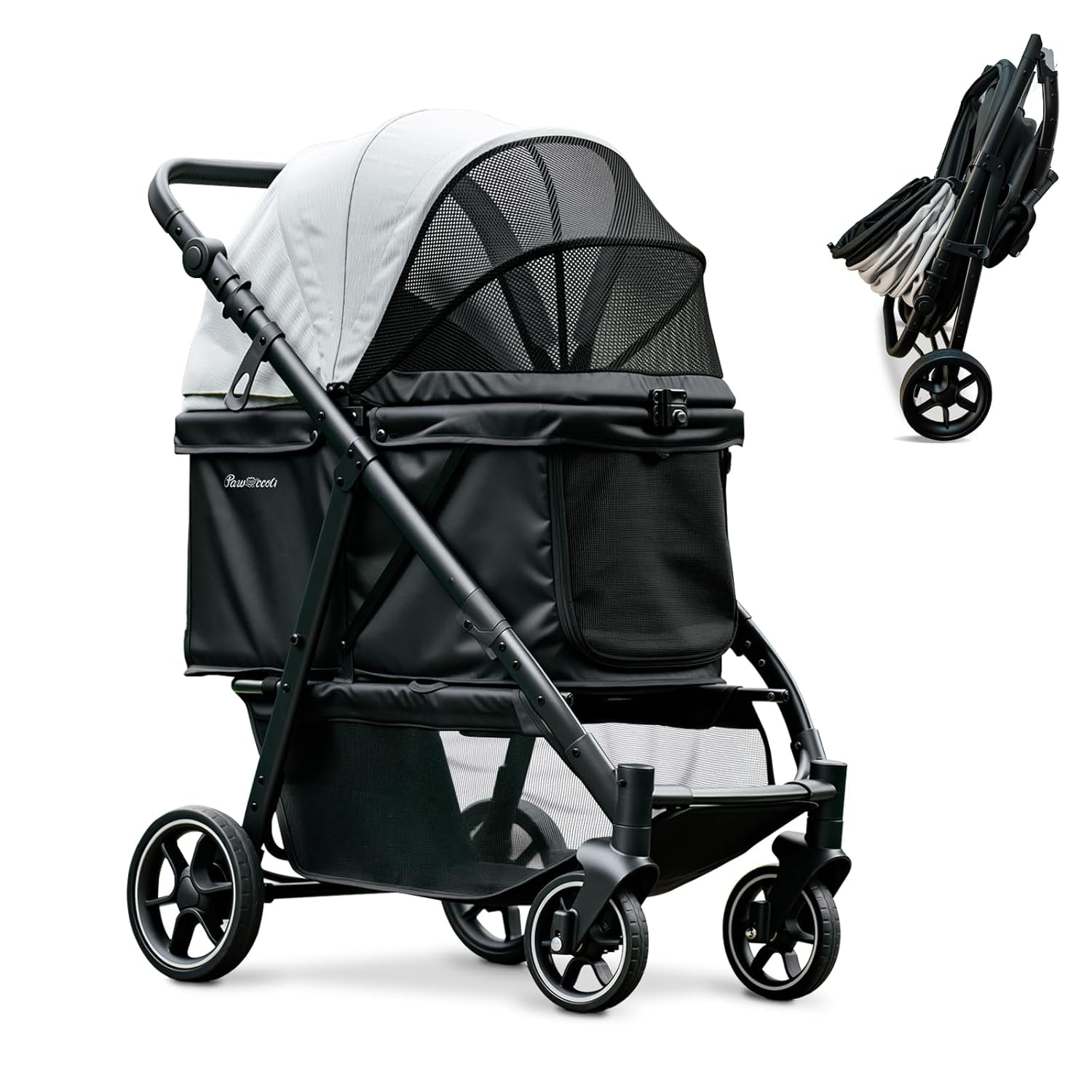 Pet Stroller 4 Wheel Dog Cat Foldable Removable Carrier 33lb Black