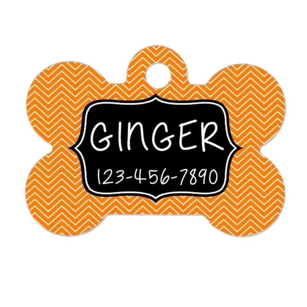 Chevron Dog Name Tag - Dog Collar Name Tag - Orange Black