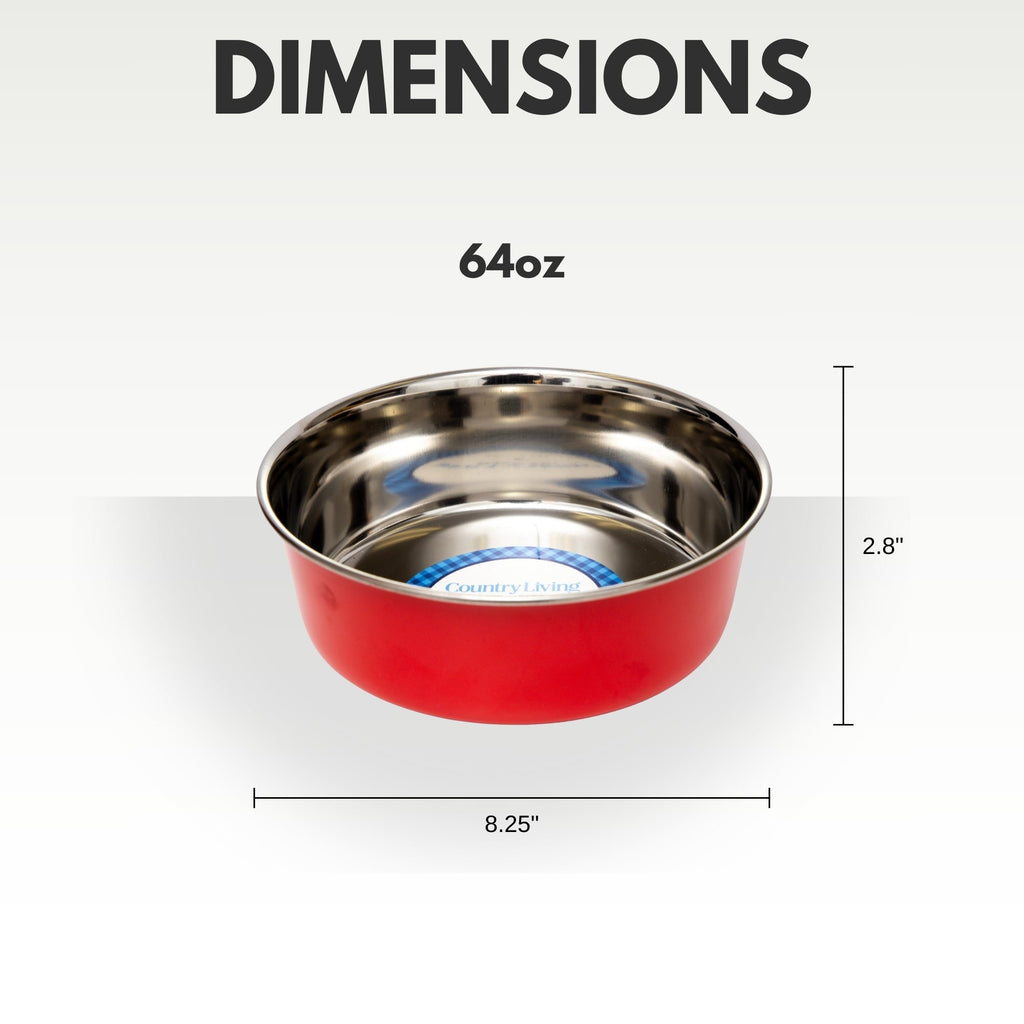 Country Living Set of 2 Heavy Gauge Stainless Steel Dog Bowls - Perfect for Food & Water