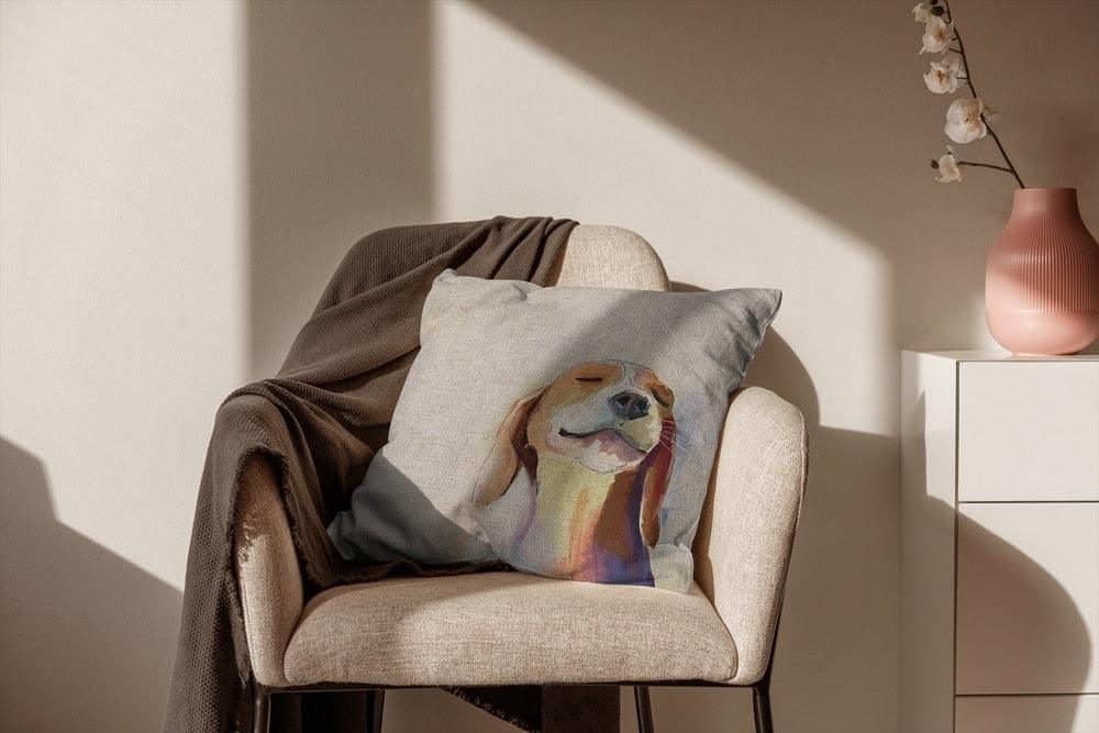 Cute Dog Pillow Cover Beagle Water Color Animal Pillowcases 45*45 40*40 For Children Kids Room Decor Cushion Cover