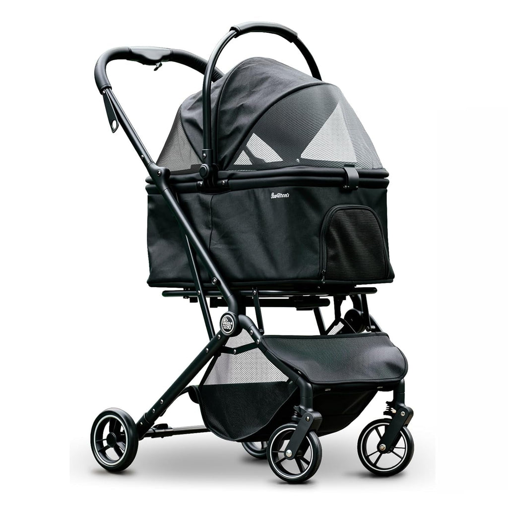 Pet Stroller 4 Wheel Dog Cat Foldable Removable Carrier 33lb Black