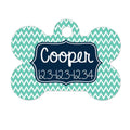 Personalized Dog Name Tag - Dog ID Tag - Mint Navy Custom Dog Collar Tag - Dog Tag Chevron Pattern