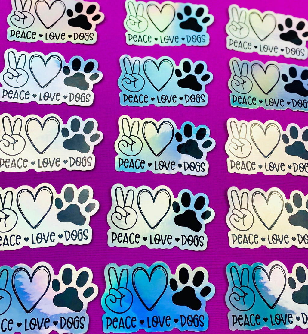 Peace Love Dogs Sticker Hologram Dog Decal for Car, Hydroflask, Pretty Dog Gift for Dog Mom, Dog Car Sticker, Dog Water Bottle Sticker
