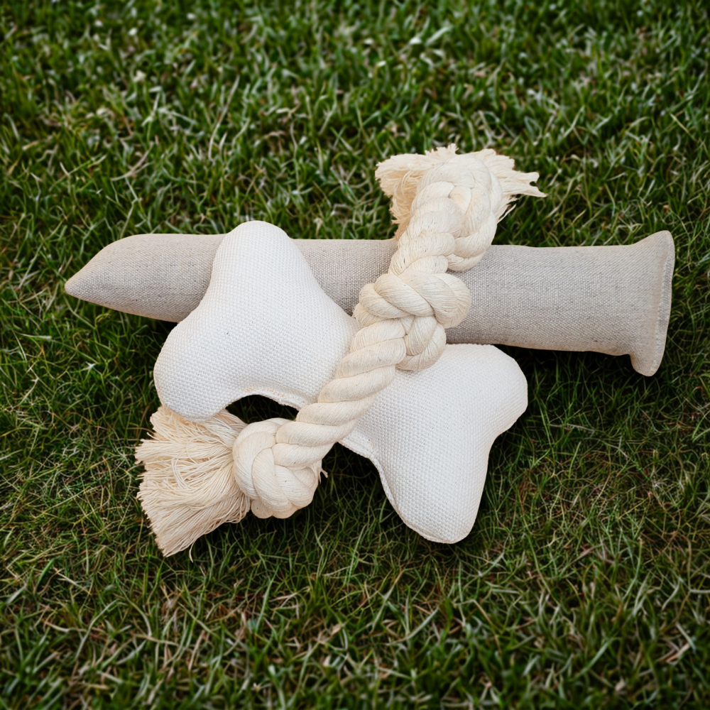 Natural Dog Toy Bundle for Cuddles, Fetch and Tugging - Small to Large Dogs Options | Boba & Vespa