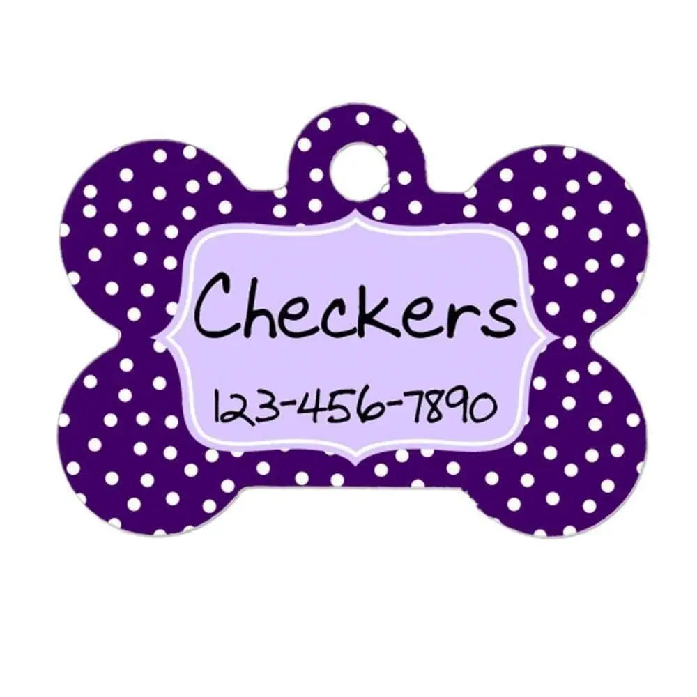 Personalized Dog Tag - Dog ID Tag - Purple Dots Personalized Bone Dog Tag - Custom Pet ID Tag