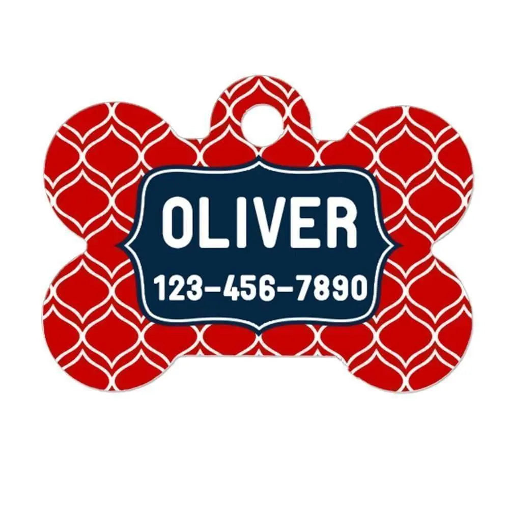 Red Navy Blue Dog Name Tag - Dog Collar Name Tag