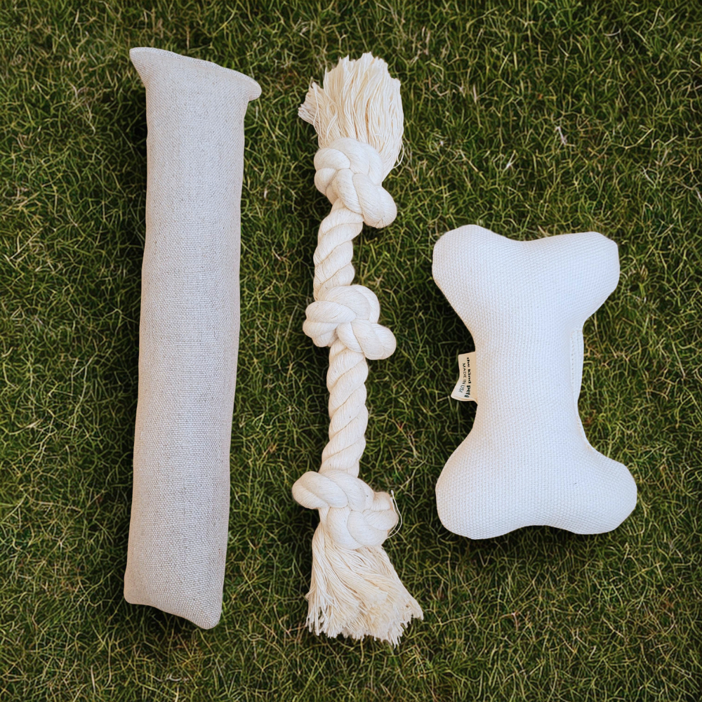 Natural Dog Toy Bundle for Cuddles, Fetch and Tugging - Small to Large Dogs Options | Boba & Vespa